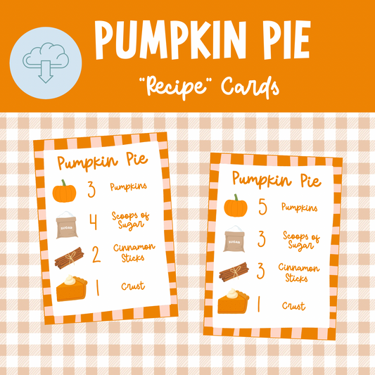 Pumpkin Pie "Recipe" Cards Printable