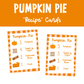 Pumpkin Pie "Recipe" Cards Printable