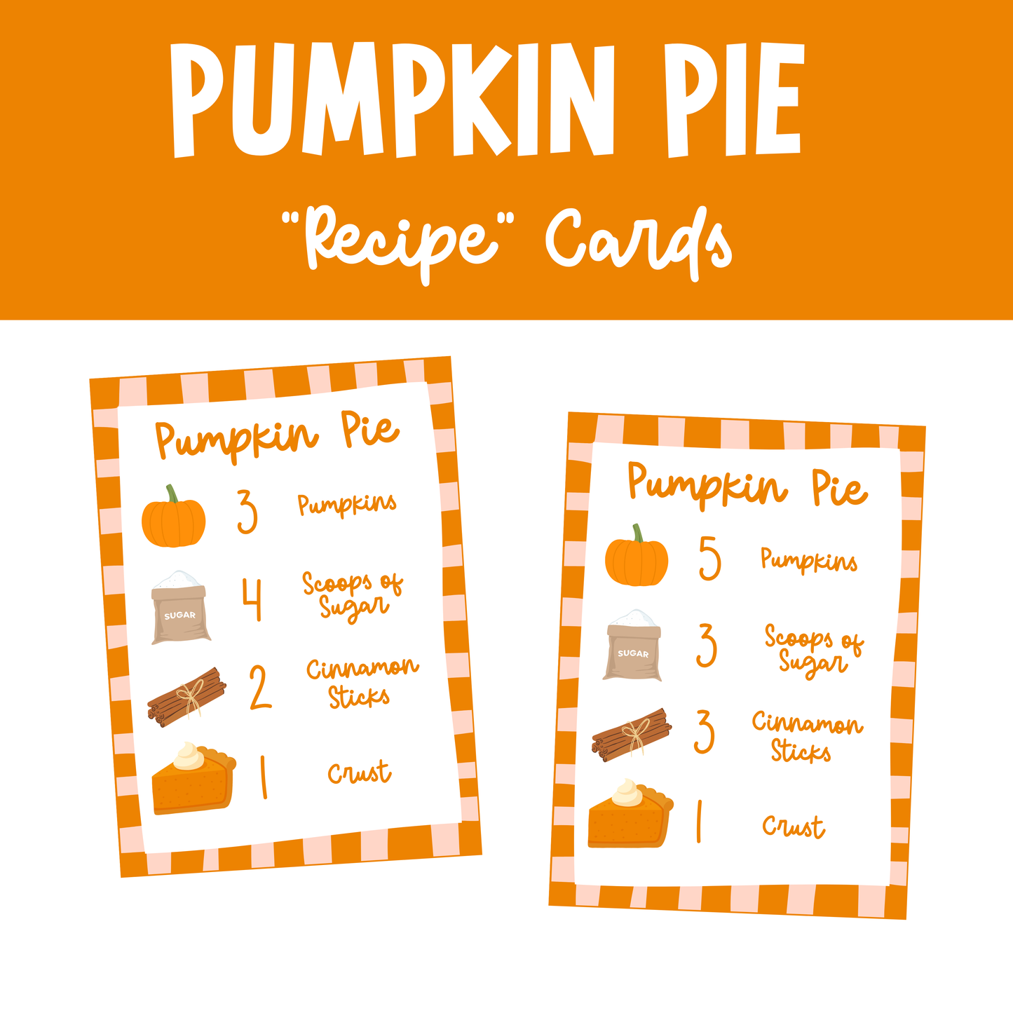 Pumpkin Pie "Recipe" Cards Printable